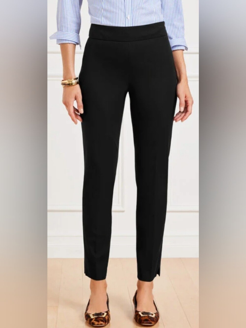 Talbots Classic Side Zip Black Ankle Pants Rayon Blend Business/Office 14